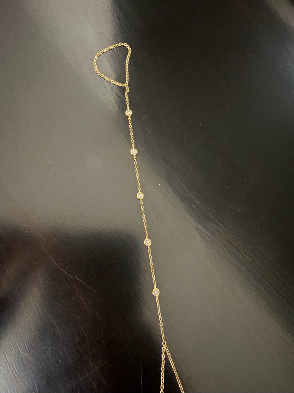 14K Gold Five Round Bezel Diamond Hand Chain - Picture 6 of 7